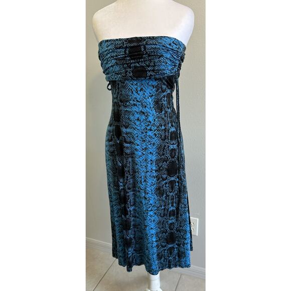 Y2K Fold Over Maxi Dress / Skirt Snakeskin boho stretch hippie Resort 90s Venus - Picture 10 of 12